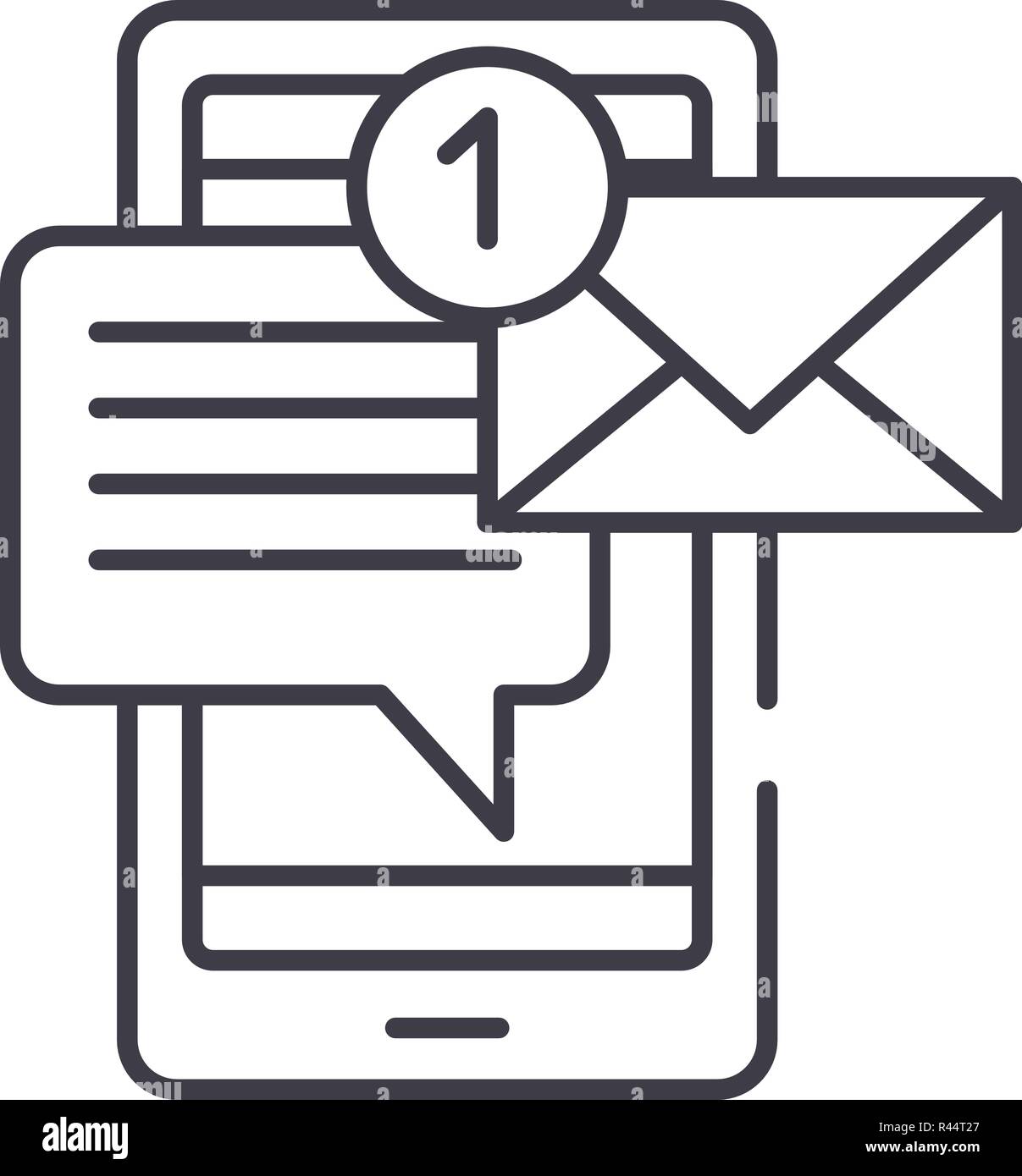 Mobile chat bot line icon concept. Mobile chat bot vector linear ...