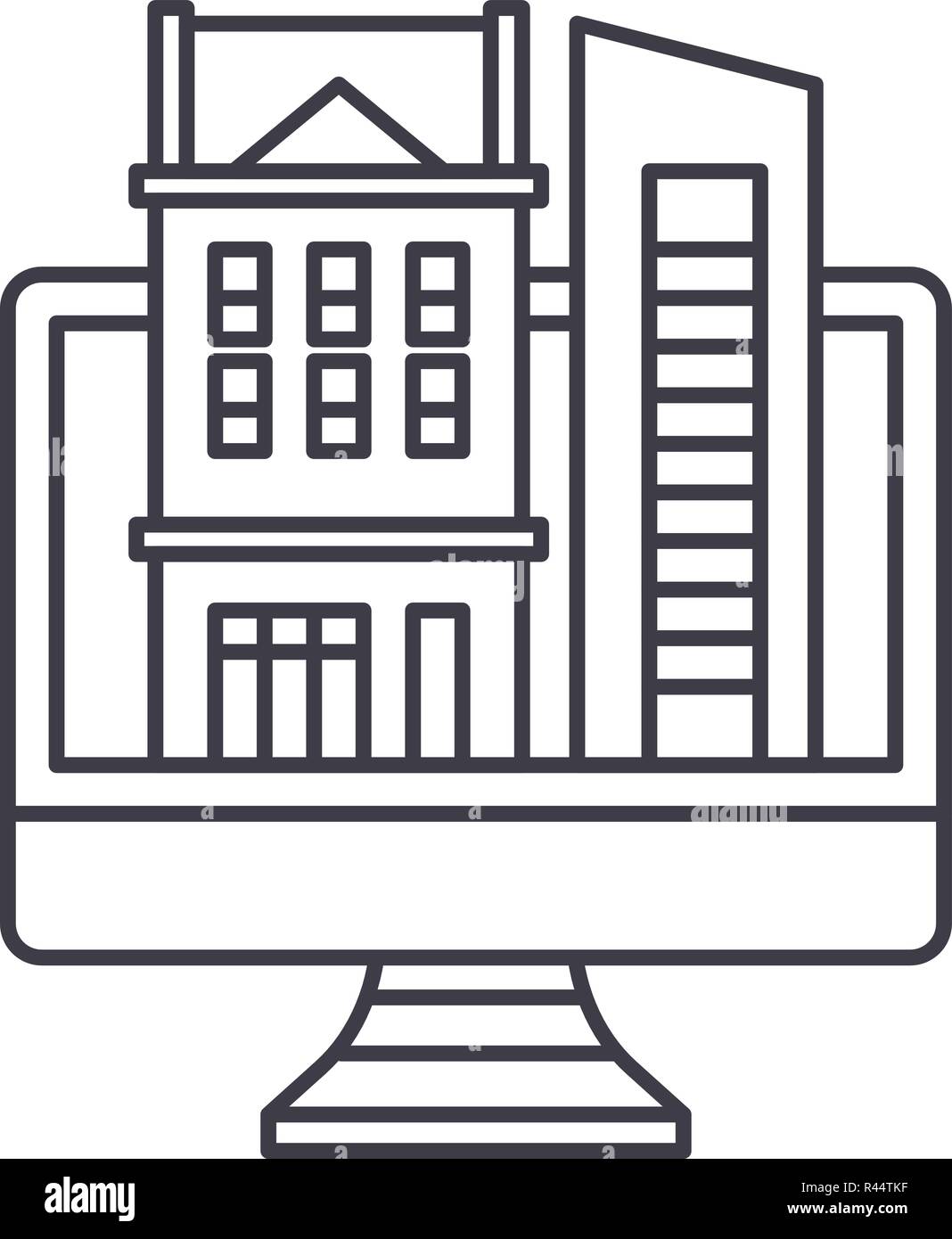 Online database of real estate line icon concept. Online database of ...