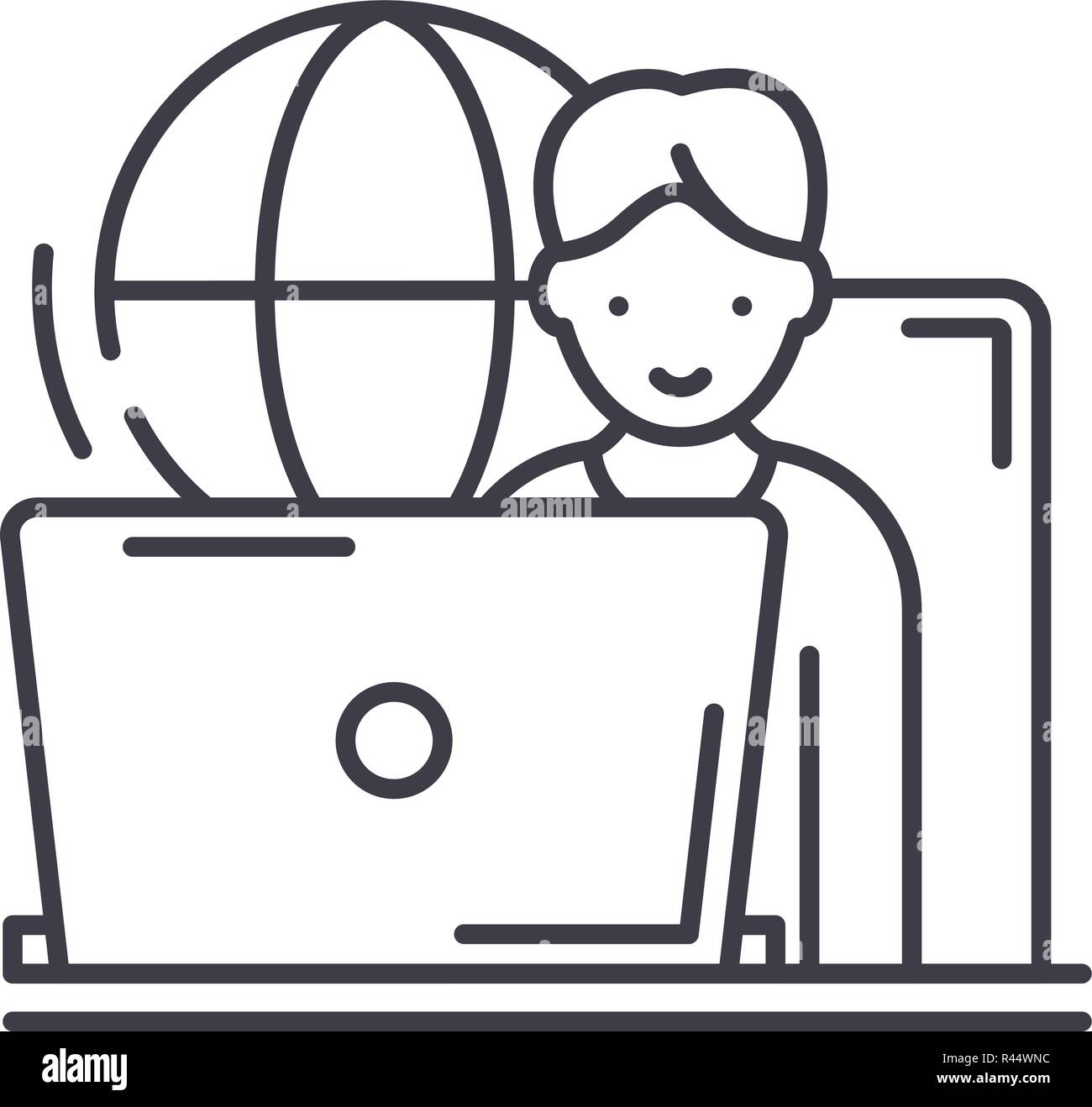 Remote work line icon concept. Remote work vector linear illustration ...