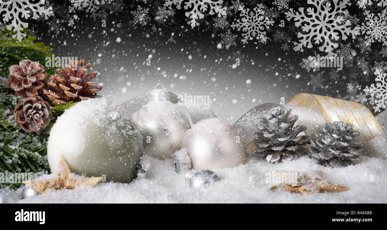 elegant christmas decoration with snow Stock Photo