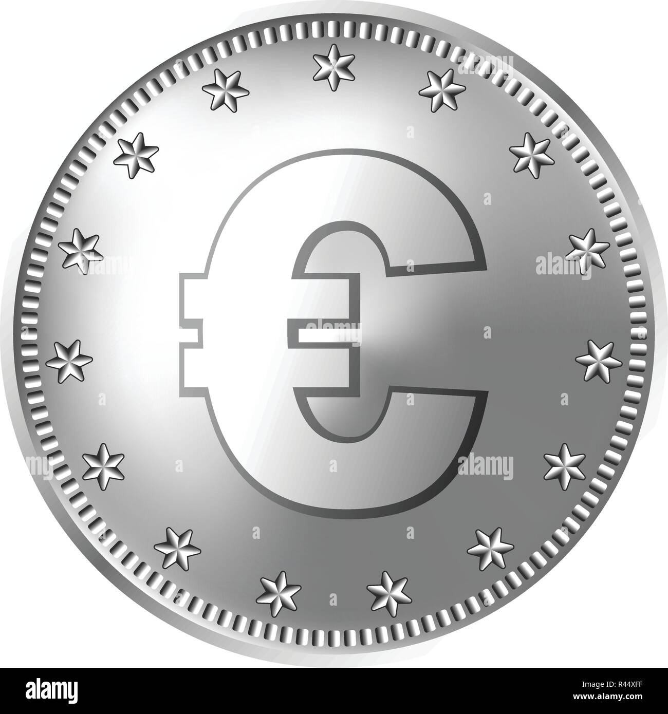 Silver euro coin, money. Stock Vector