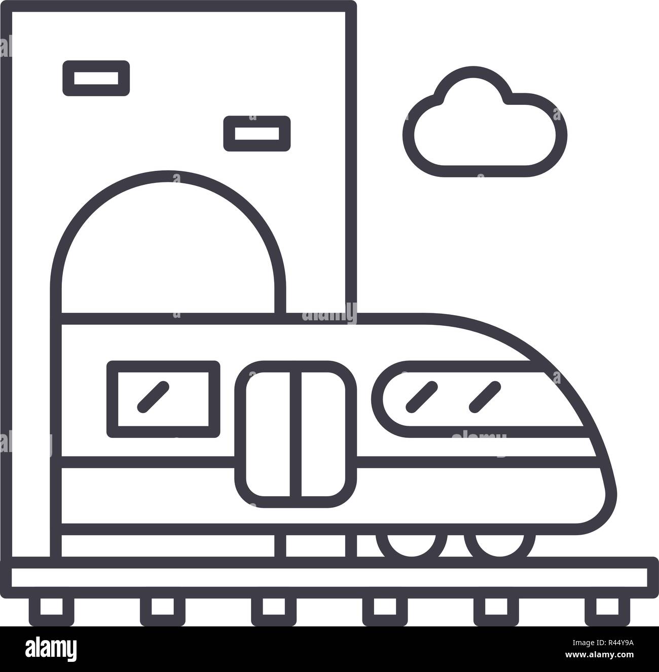 Train line icon concept. Train vector linear illustration, sign, symbol ...