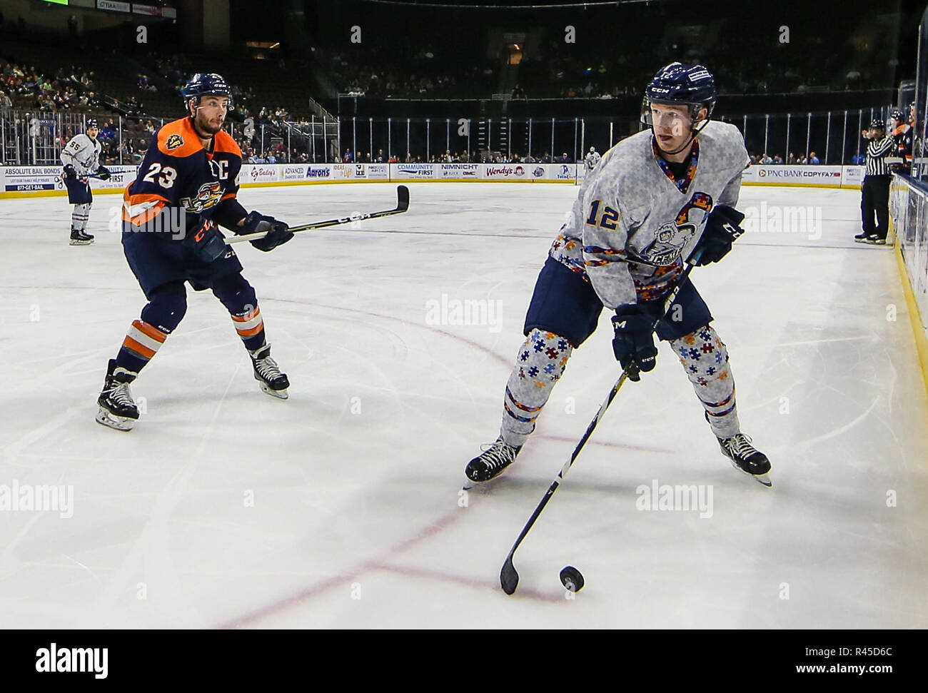 Greenville Swamp Rabbits forward Michael Pelech (23) and Jacksonville