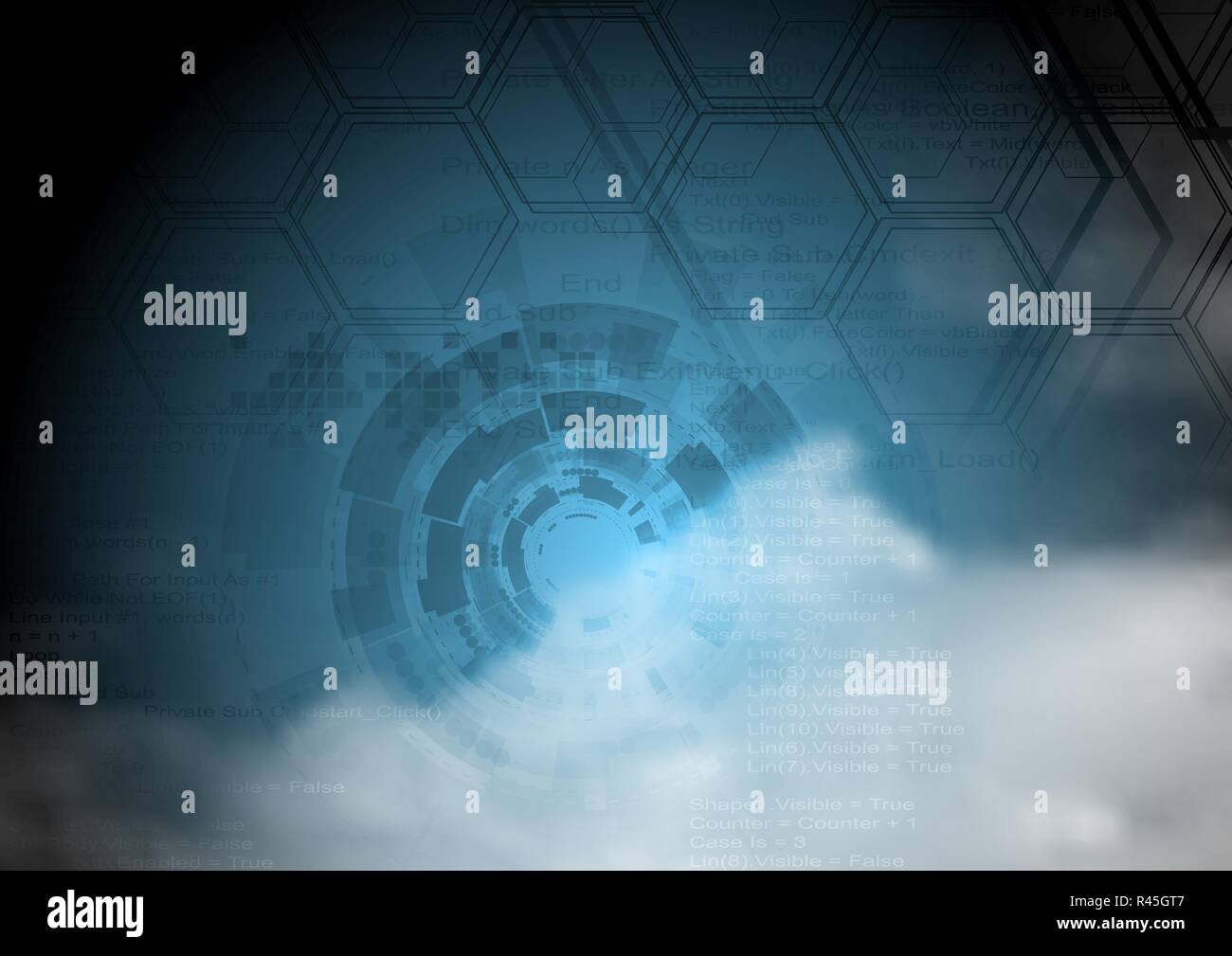 Blue technology background on cloudy sky Stock Photo - Alamy