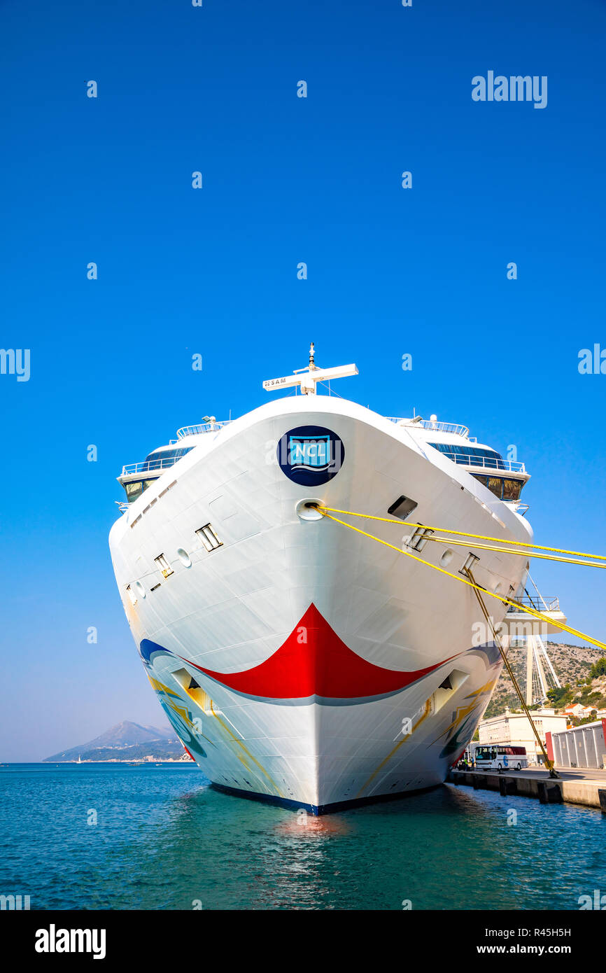 Dubrovnik, Croatia - 20.10.2018: Cruise ship Norwegian Star is docked in port of Dubrovnik, Croatia Stock Photo