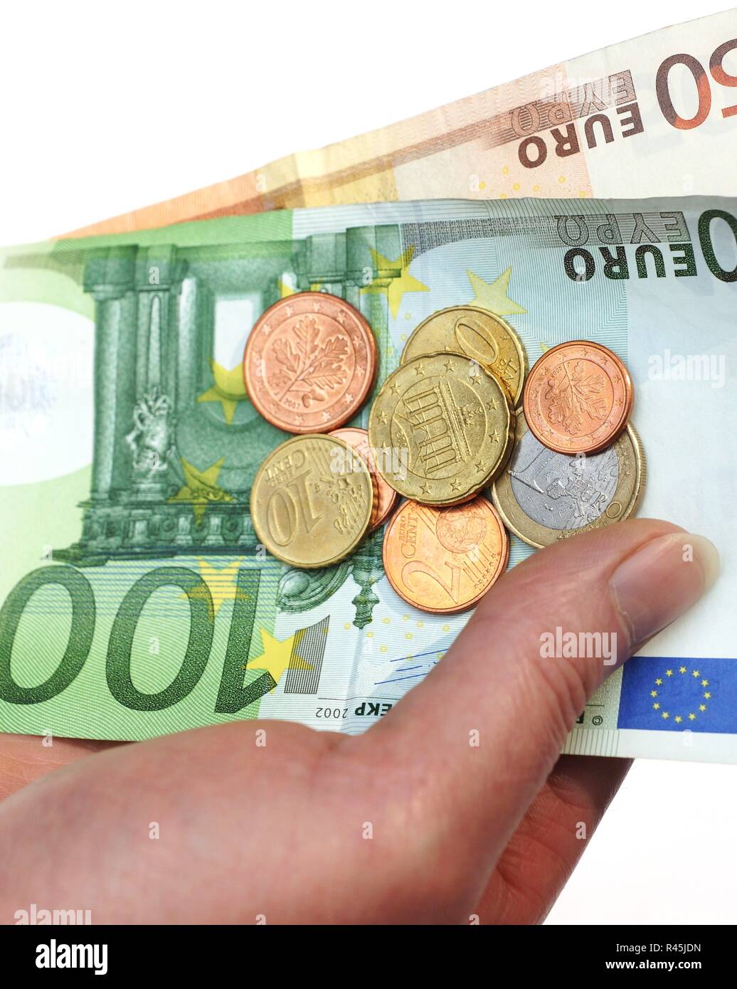 money in woman's hand Stock Photo