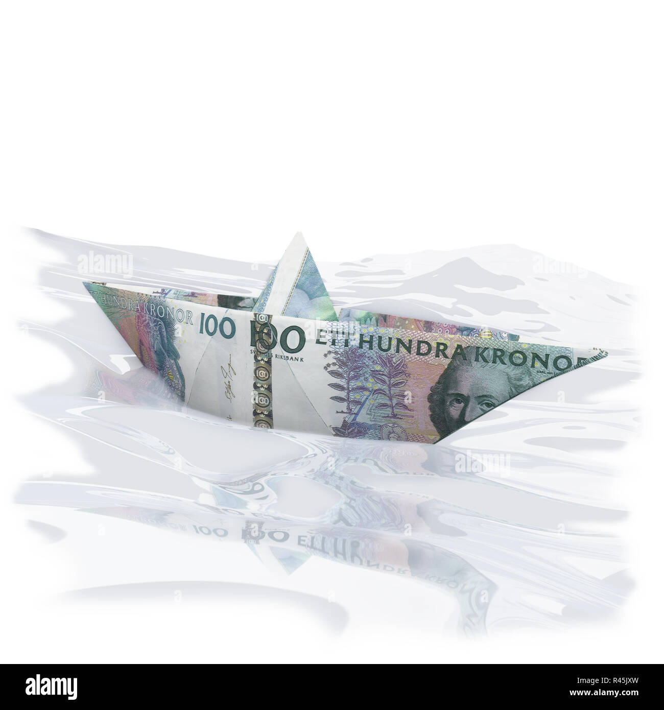 paper boat with 100 sek Stock Photo