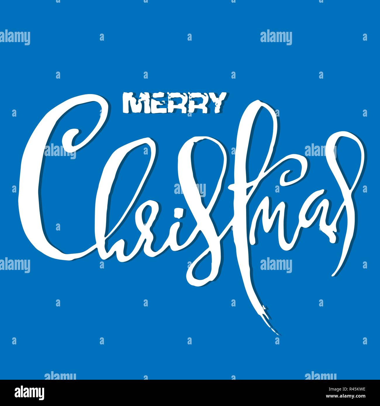 Merry Christmas Holiday Modern Dry Brush Ink Lettering For Greeting Card Vector Illustration
