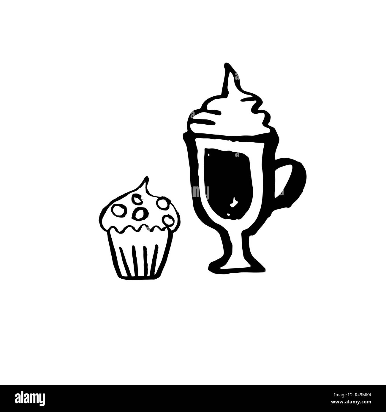 Cup of coffee and cupcake. Vector illustration. Stock Vector