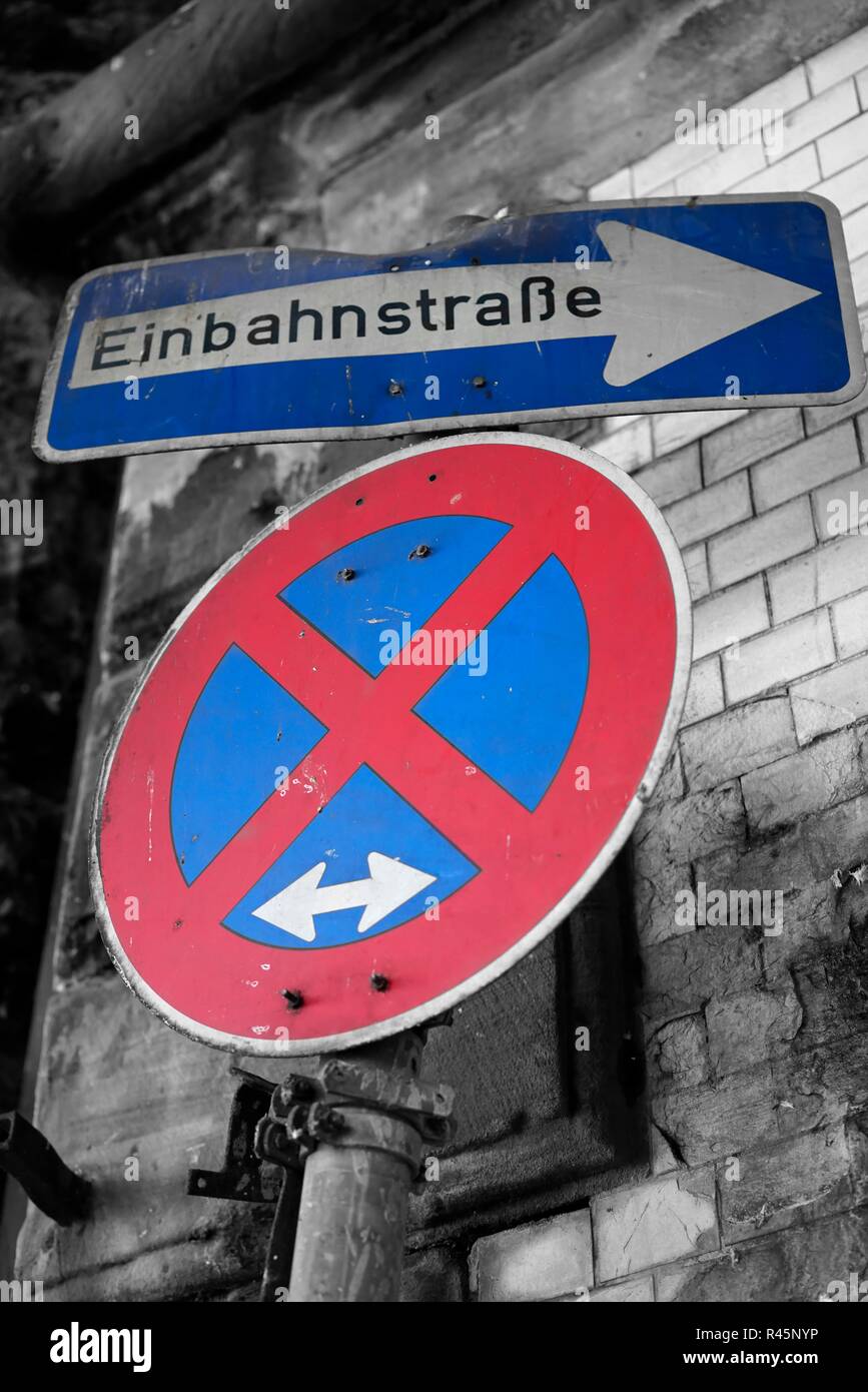 road signs in downtown cologne Stock Photo