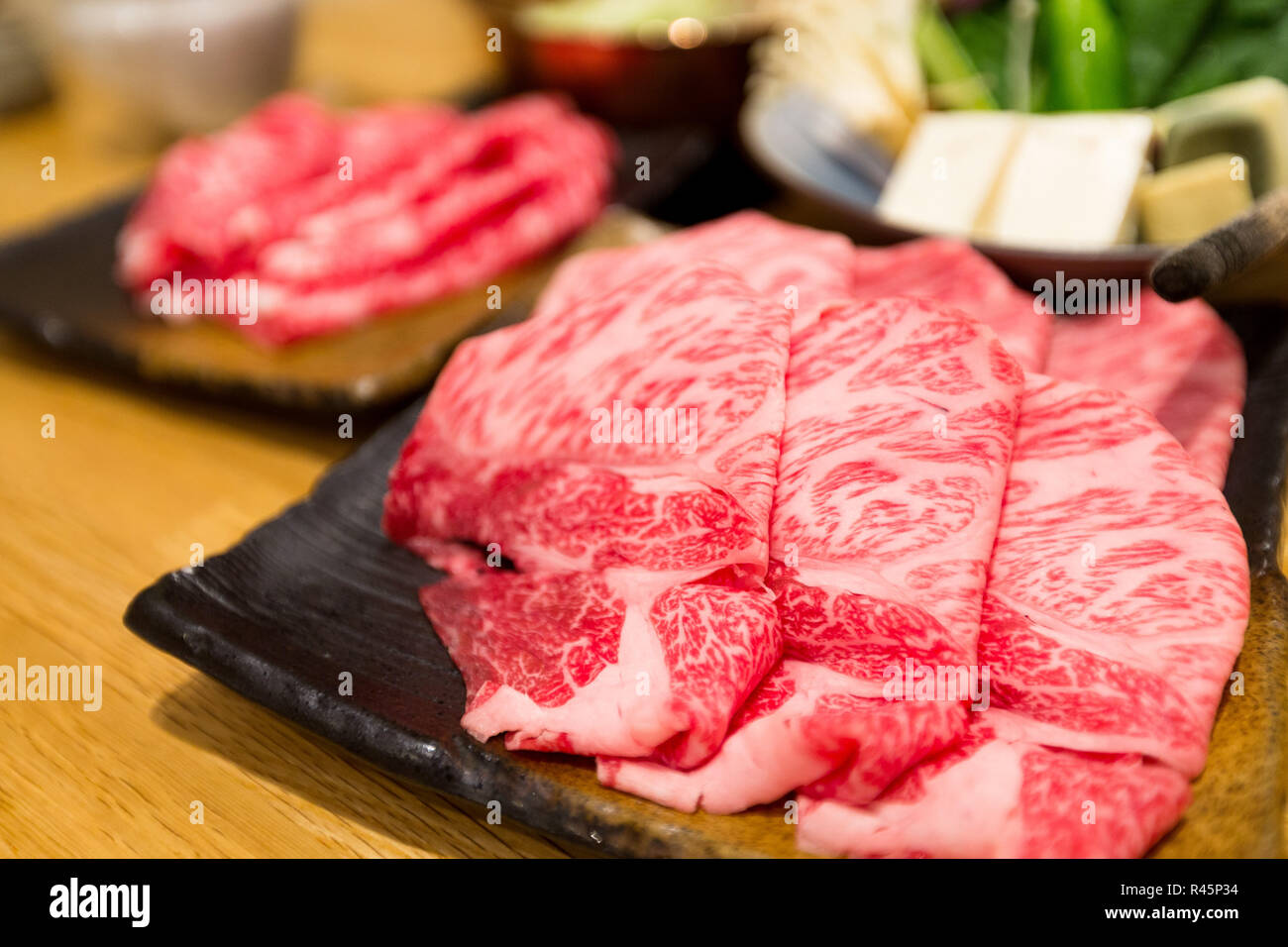 Fresh beef sliced for japanese hot pot Stock Photo Alamy