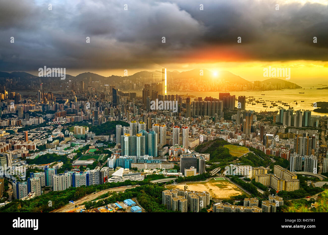Hong Kong City Sunset Stock Photo - Alamy