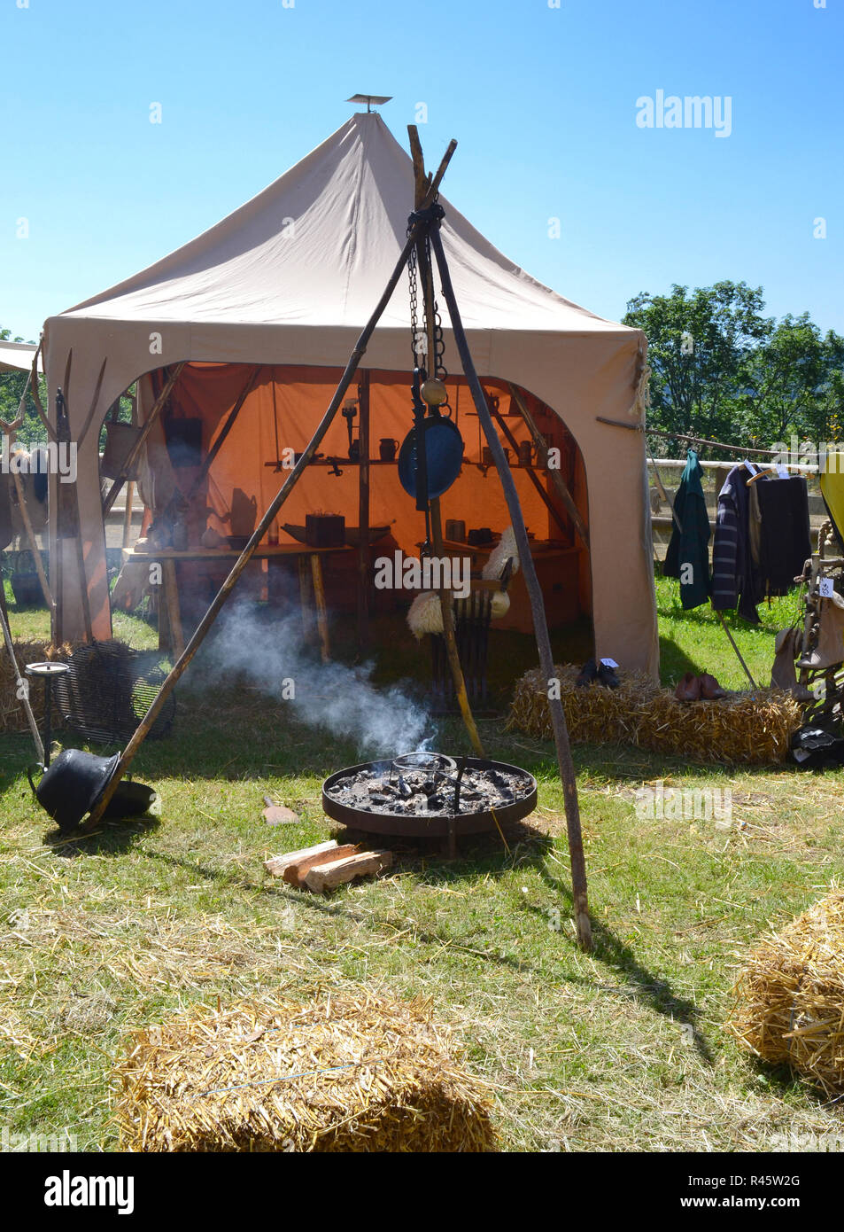 medieval festival tent and a fire place Stock Photo - Alamy