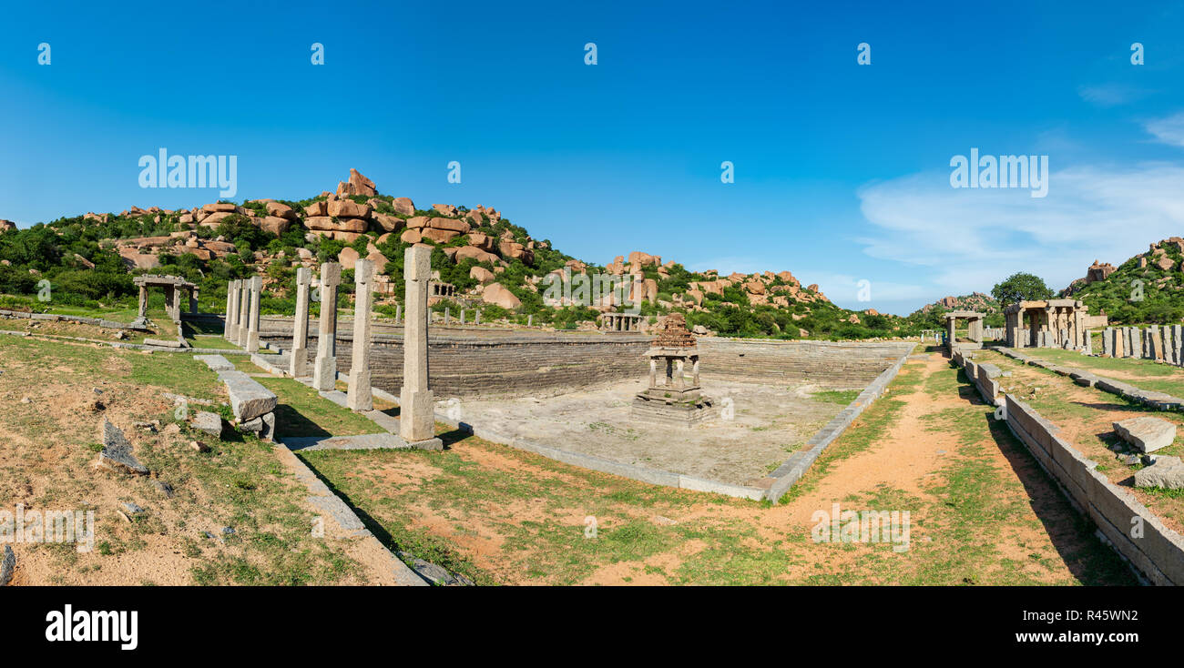 Ruins of public bath of ancient civilisation at Hampi India Stock Photo