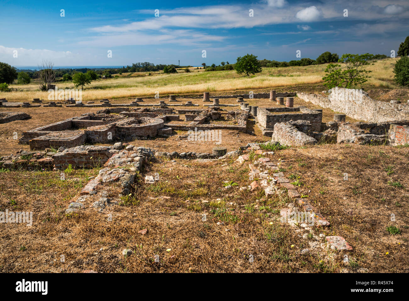 Roman settlement ruins, archaeological site in Aleria, Corsica, France Stock Photo