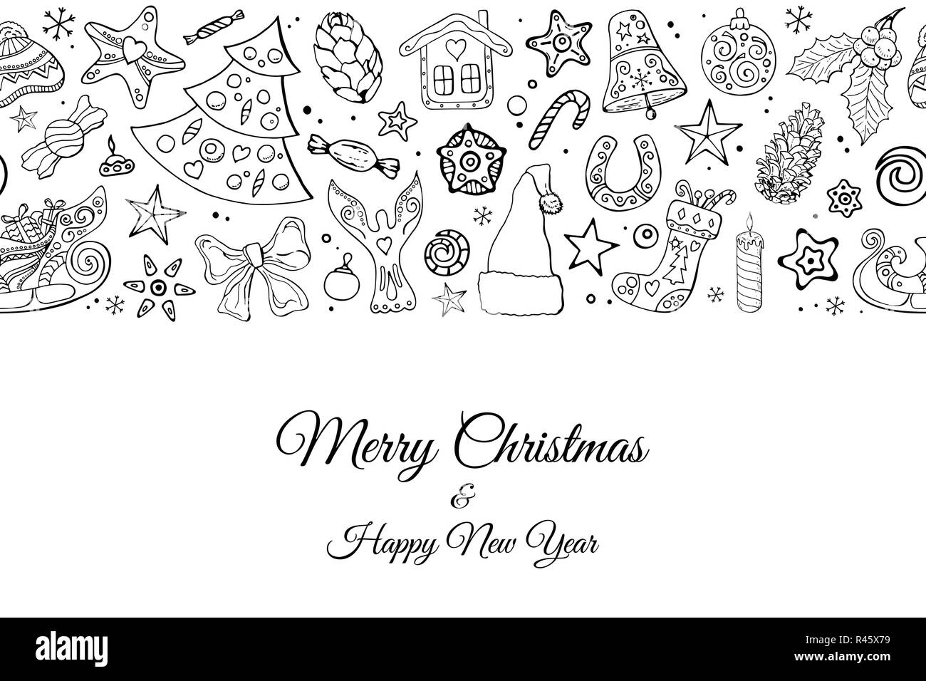 Seamless festive border pattern with traditional Christmas symbols ...