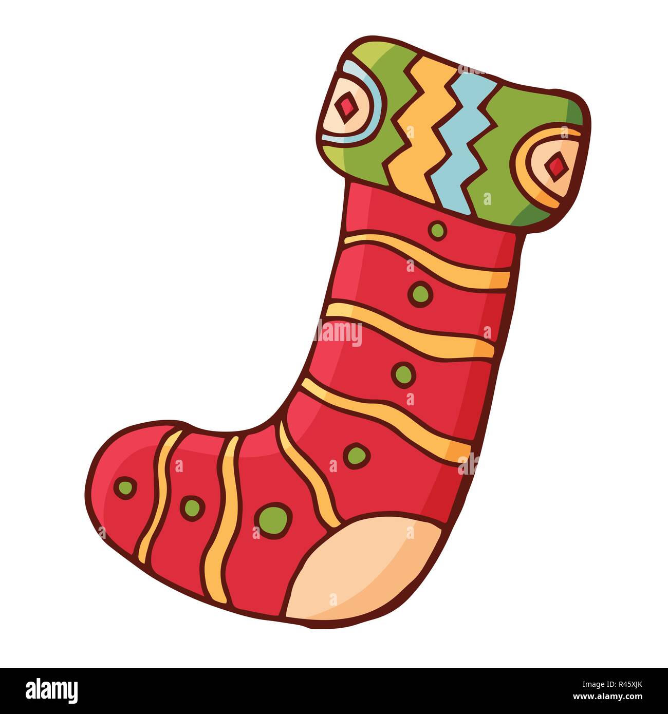 Christmas sock with gifts. Traditional festive element for christmas