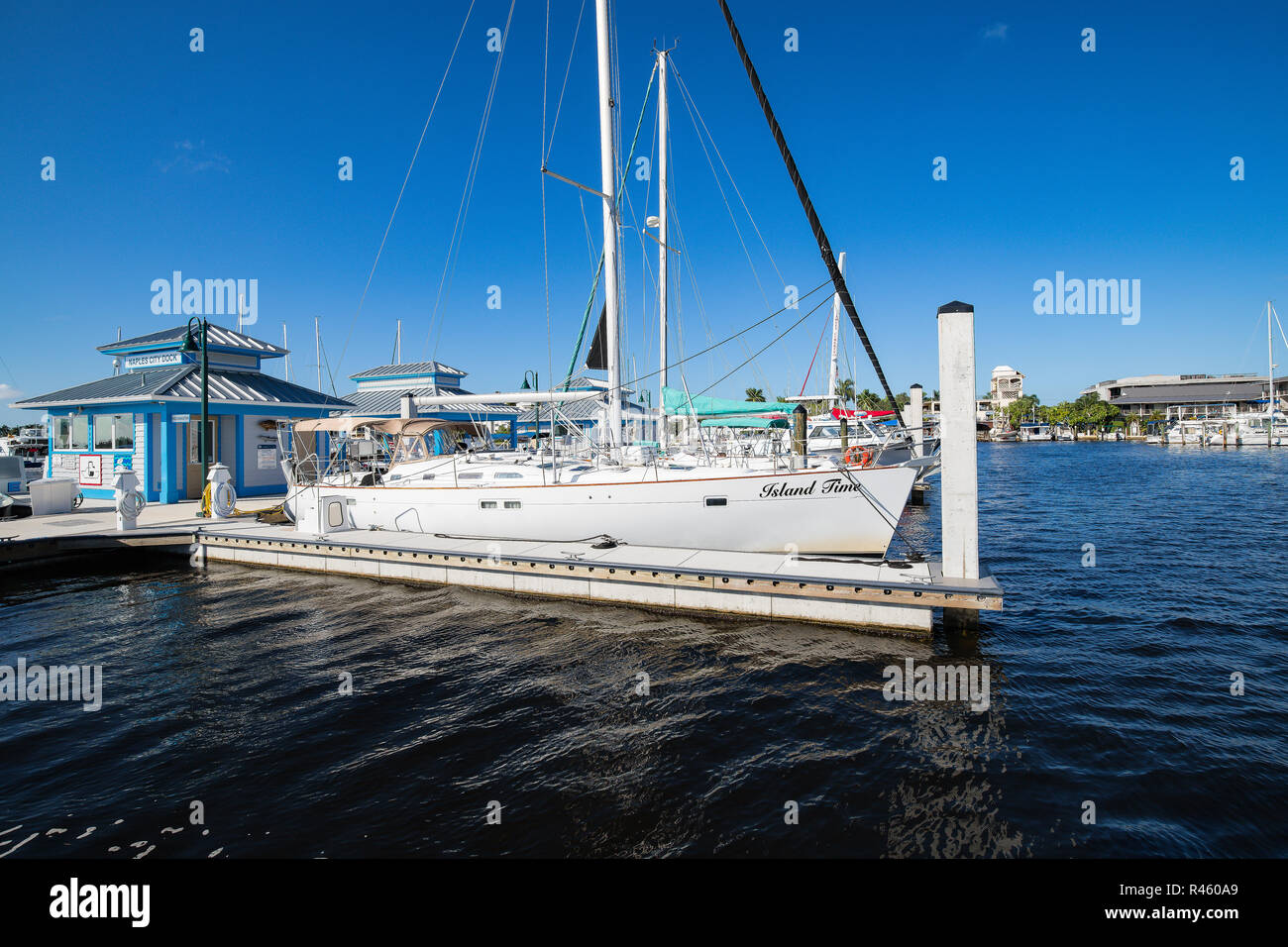 Naples City Dock Florida after recent renovation with boats and fishing