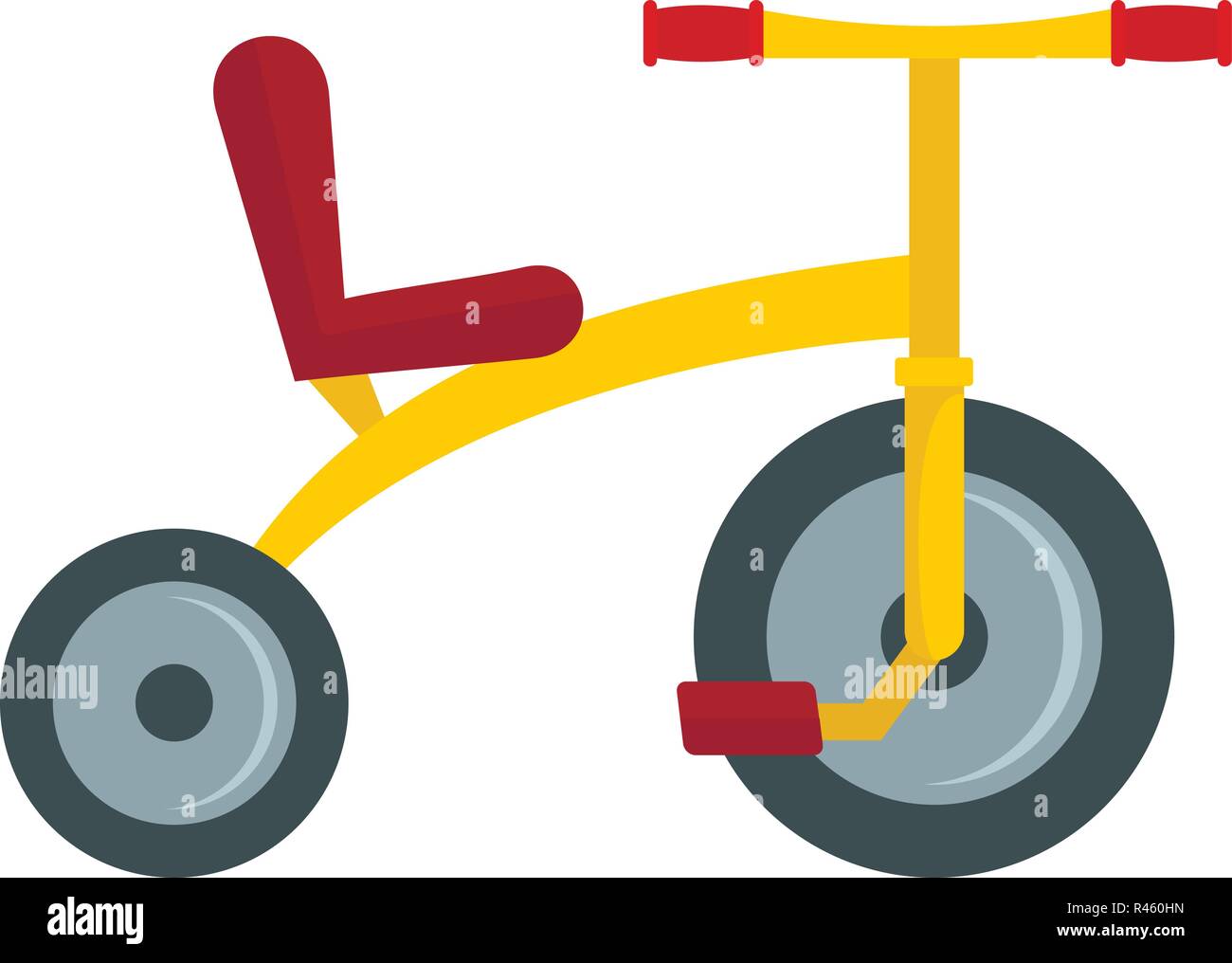 Yellow tricycle icon. Flat illustration of yellow tricycle vector icon for web isolated on white Stock Vector