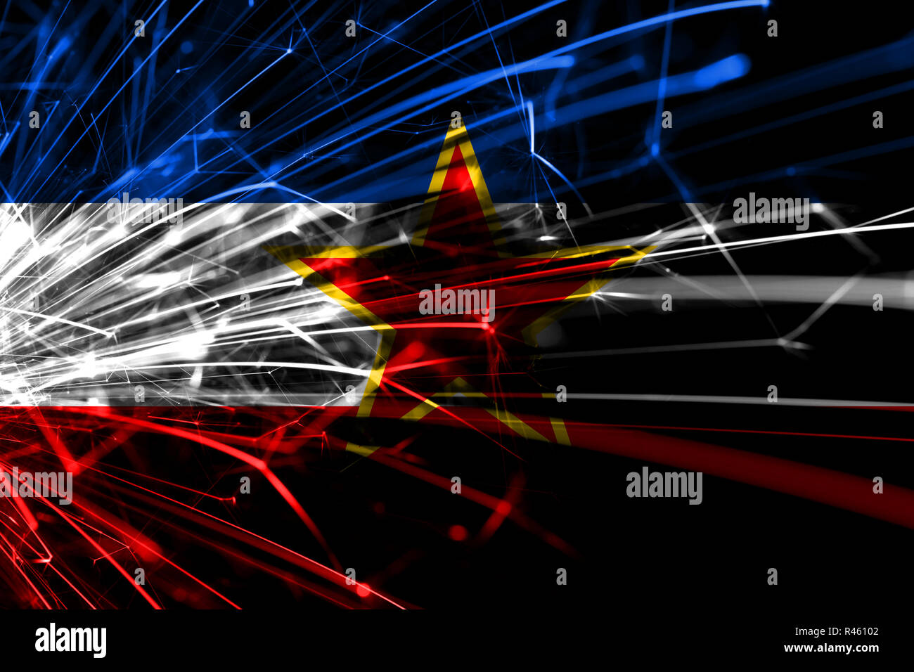 Yugoslavia abstract fireworks sparkling flag. New Year, Christmas and