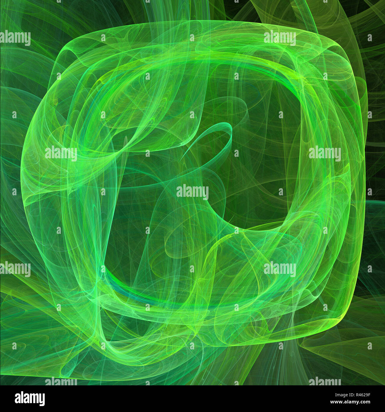 Abstract screen form with curved lines. Green on black background illustration Stock Photo