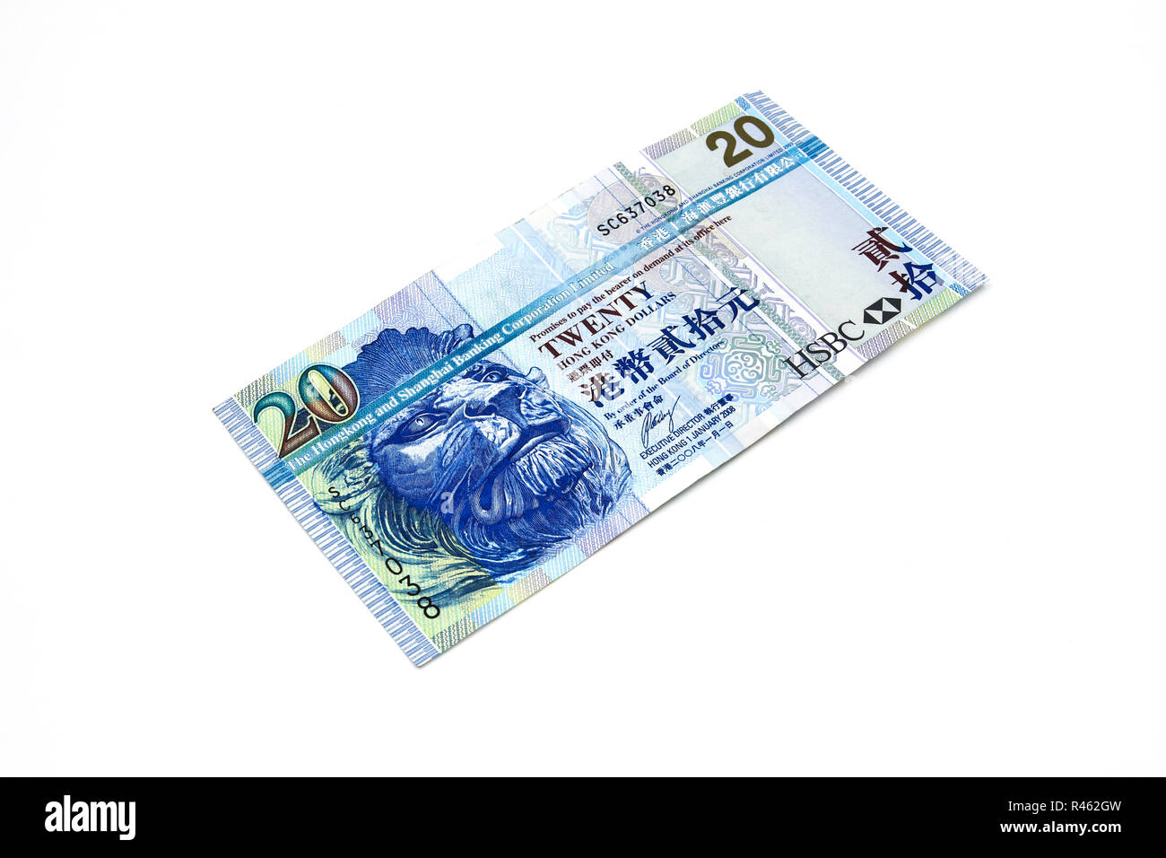 20 Hong Kong dollar bank note. Hong Kong dollar is the national currency of Hong Kong Stock Photo