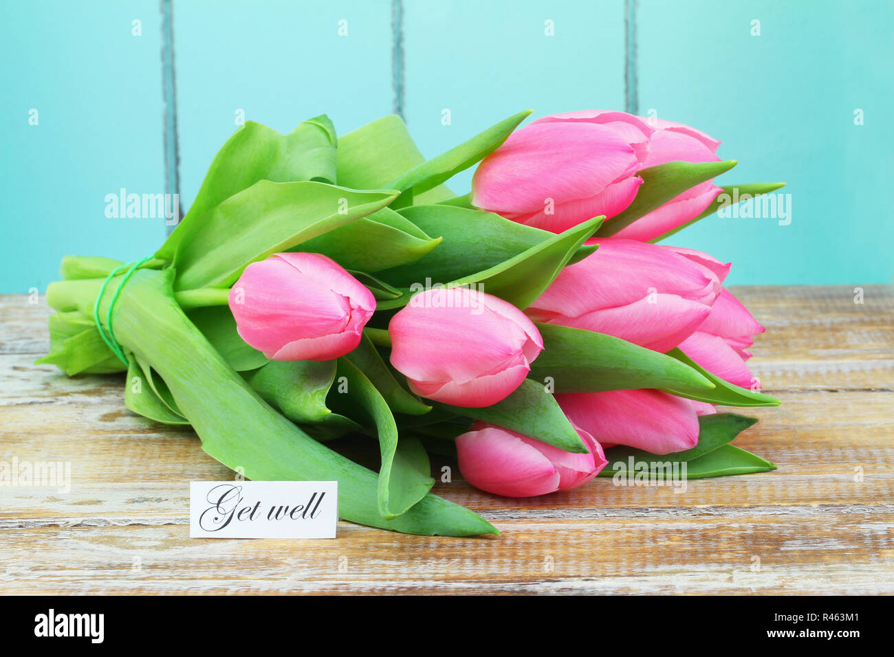 Get well card with pink tulip bouquet Stock Photo - Alamy