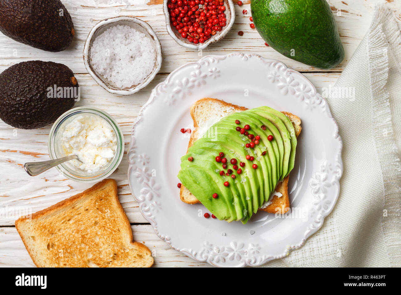 Toast With Avocado Cottage Cheese Ricotta Coarse Sea Salt And