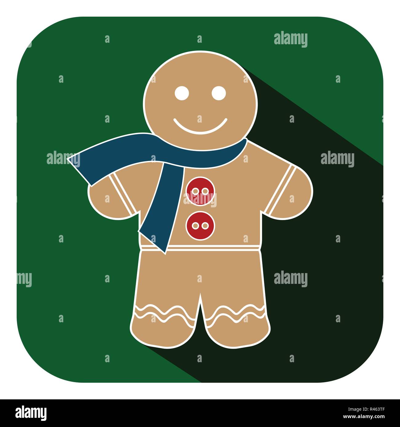 Gingerbread ginger bread man cookie bake sweet traditional food xmas christmas flat icon on green background. Stock Vector