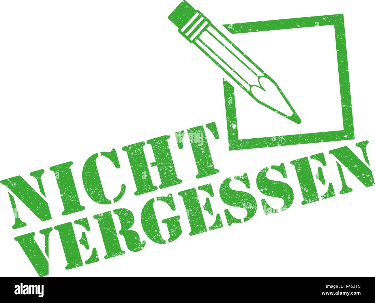 grungy rubber stamp print with notepad, pencil and words NICHT