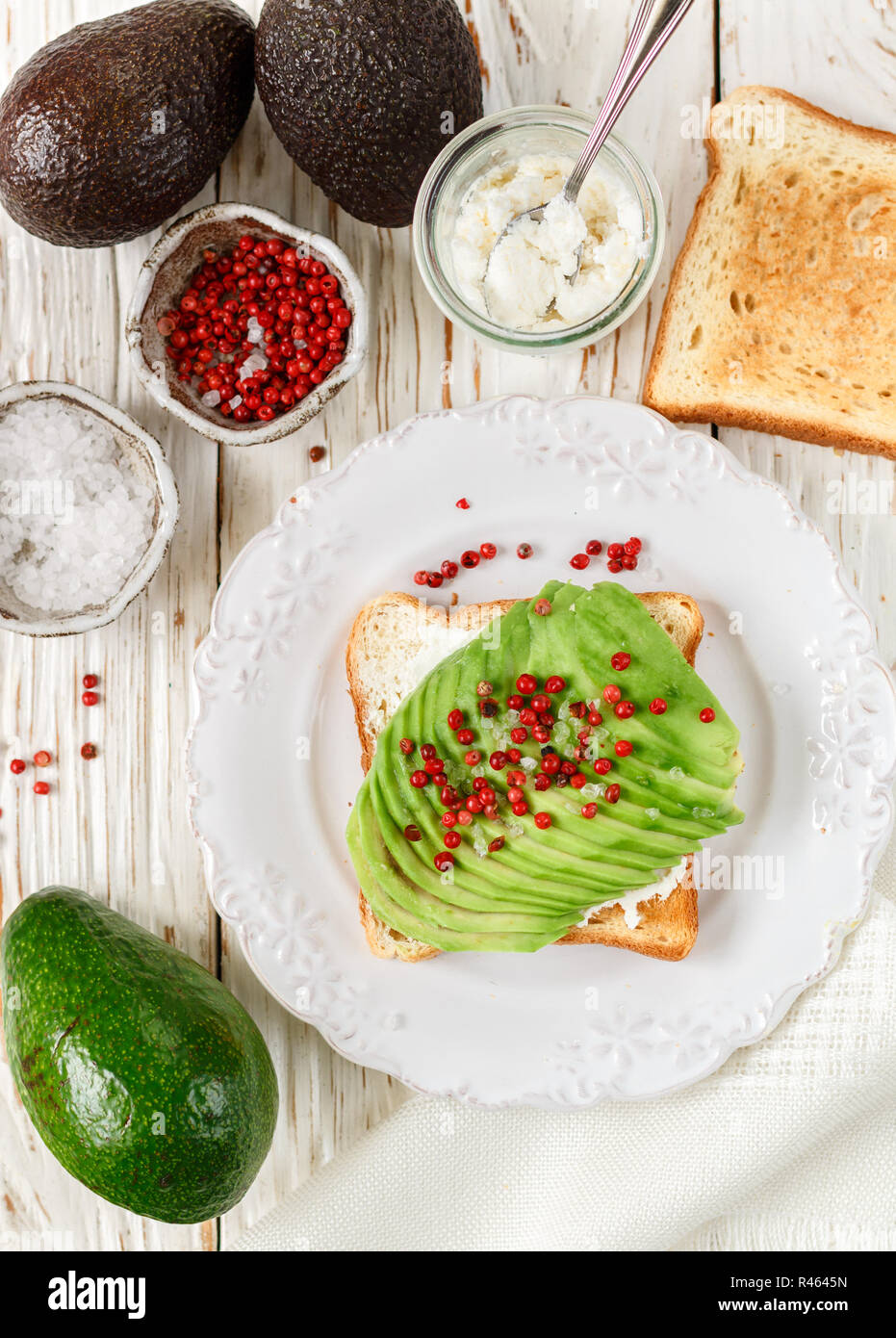 Toast With Avocado Cottage Cheese Ricotta Coarse Sea Salt And