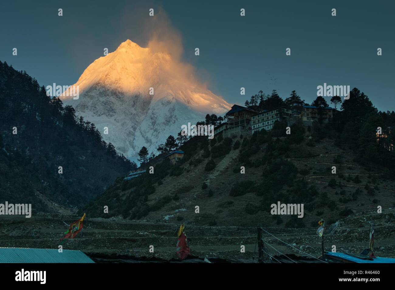 Ribum Gompa, Dawn, Lho, Nepal Stock Photo