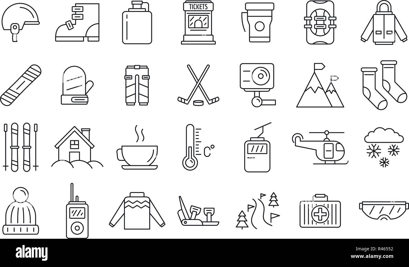 Holiday ski resort icon set. Outline set of holiday ski resort vector