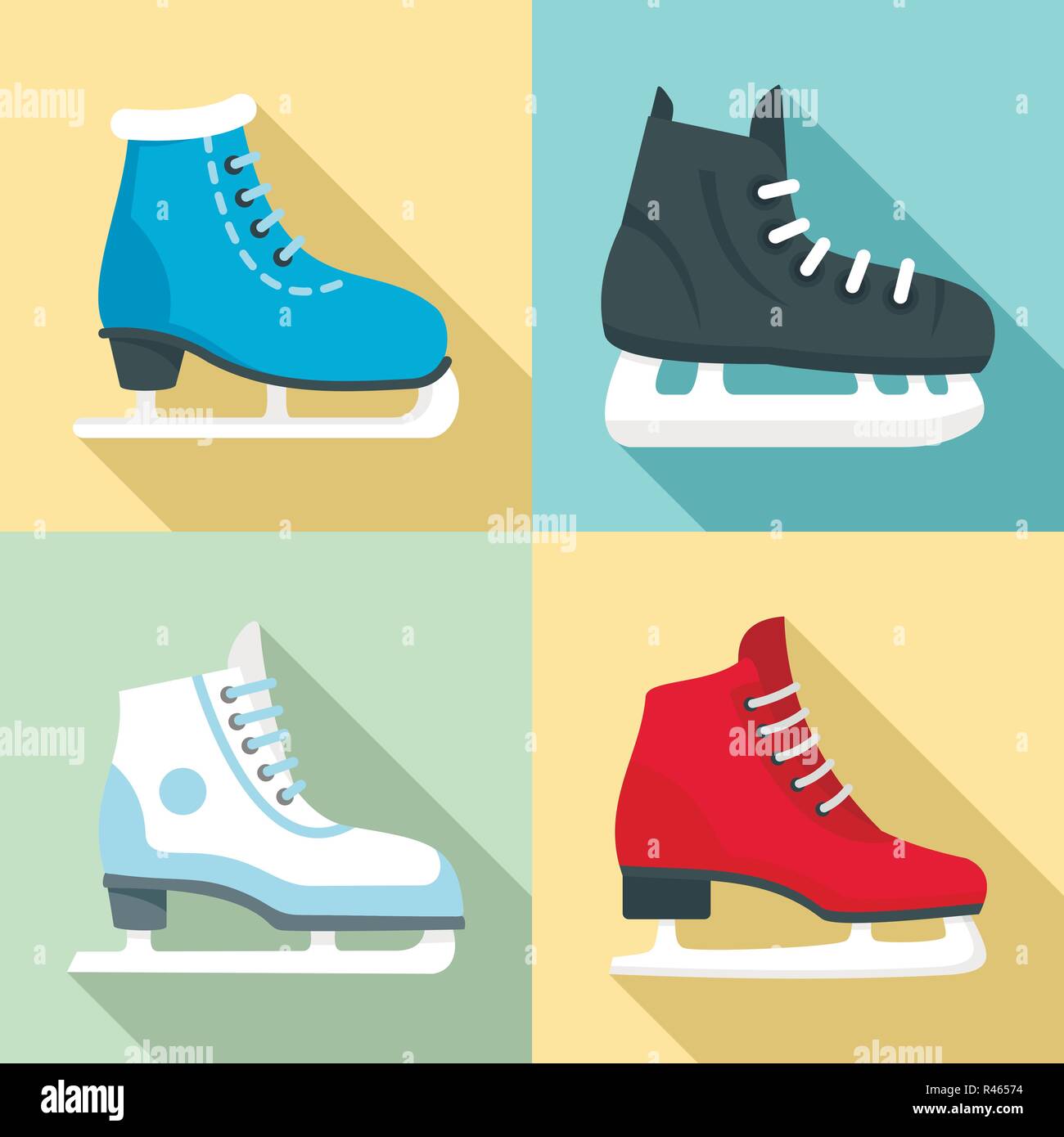 Ice skates icon set. Flat set of ice skates vector icons for web design Stock Vector