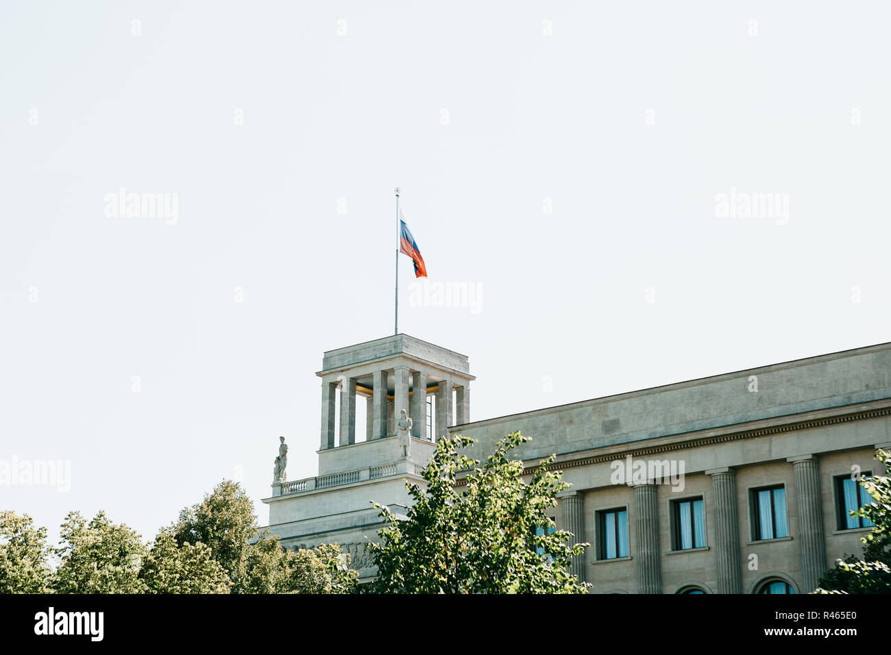 Russian flag over the building of the Russian Embassy in Berlin in Germany. Stock Photo
