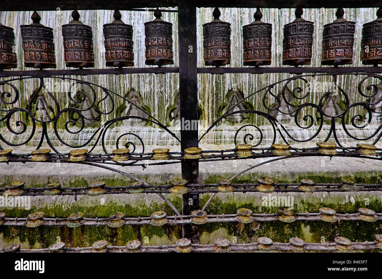 Elaborate Candle Holder at the Monkey Shrine in Kathmandu Stock Photo