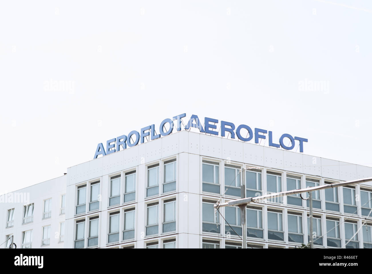 Germany, Berlin, September 29, 2018: Aeroflot signboard or banner on the building of the company's office in Berlin. Representation of the Russian airline in Germany. Stock Photo