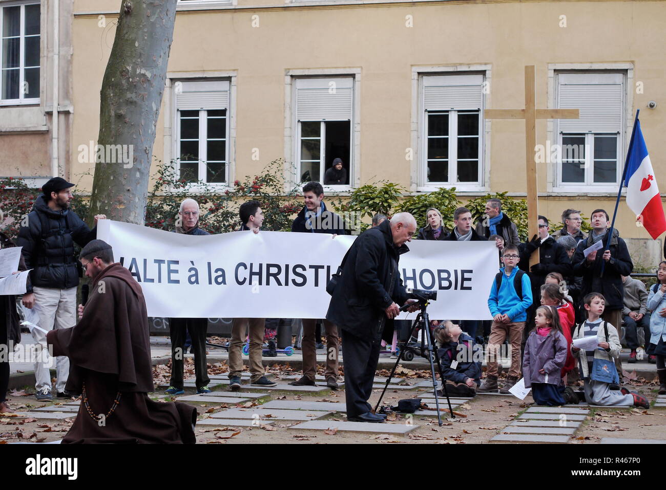 Far right activists protest supposed Christianophobia, Lyon, France Stock Photo