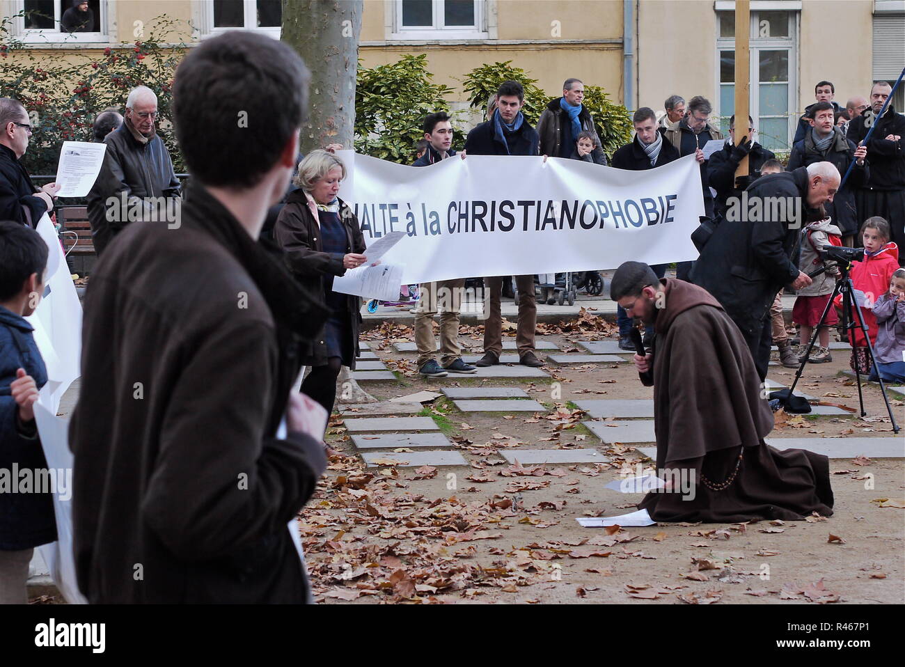 Far right activists protest supposed Christianophobia, Lyon, France Stock Photo