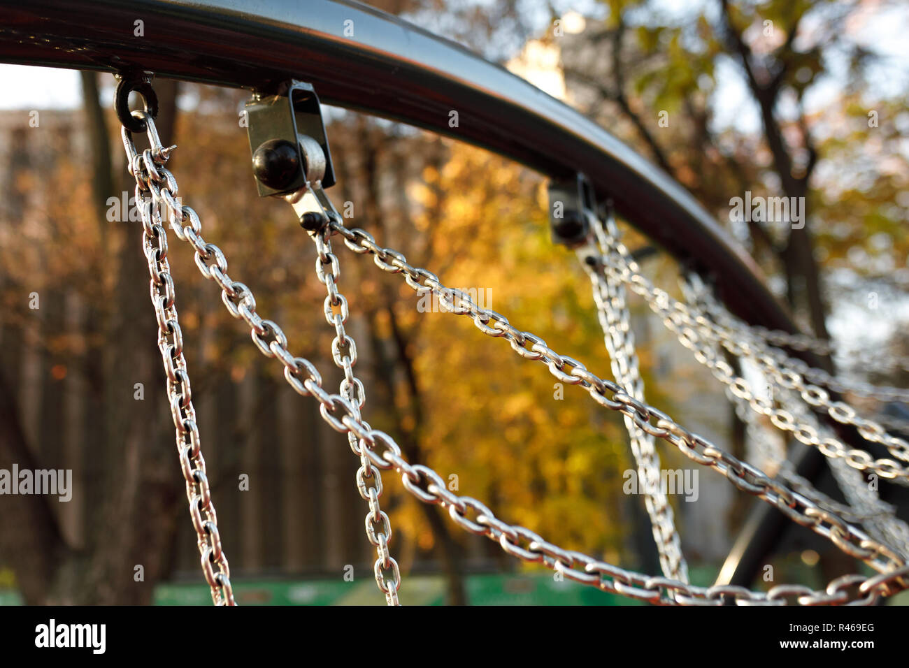 metal chain swing. Chains and poles that hold the swings together Stock Photo