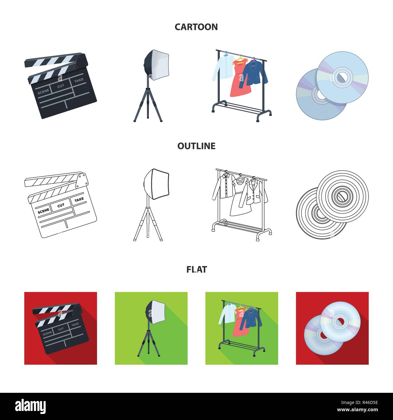 Movies, discs and other equipment for the cinema. Making movies set ...