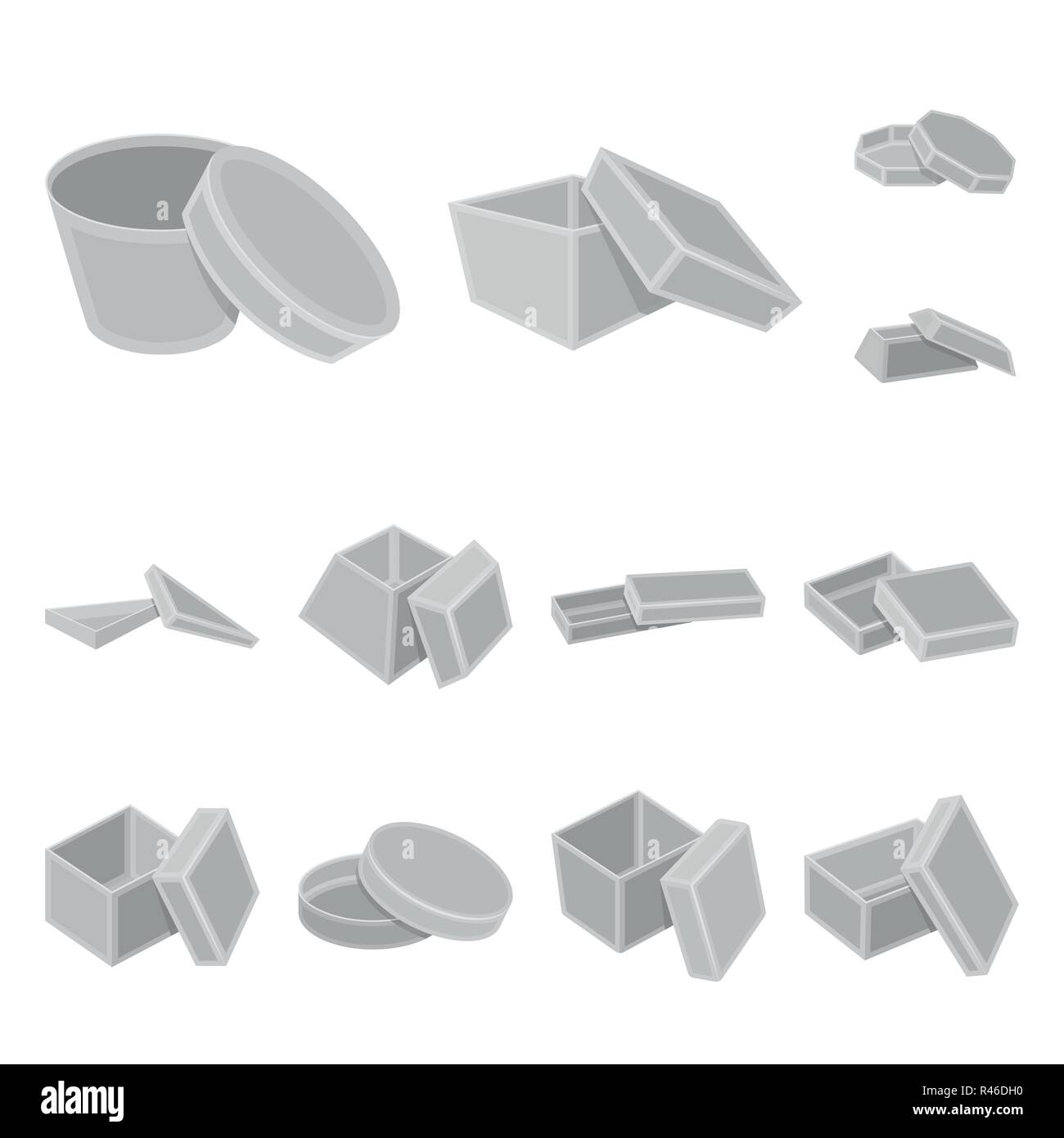 Different boxes monochrome icons in set collection for design.Packing ...