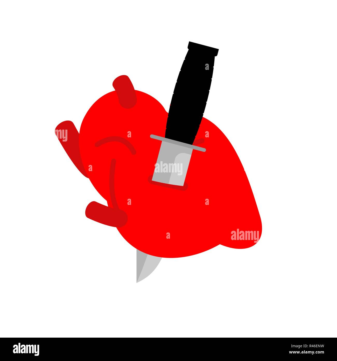 Knife in heart Anatomy. Kill love symbol. Vector illustration Stock