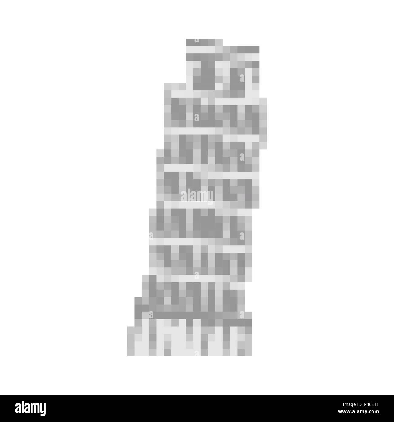 Leaning Tower of Pisa pixel art. Italy landmark 8 bit. Europe showplace Pixelate 16bit. Old game computer graphics style Stock Vector