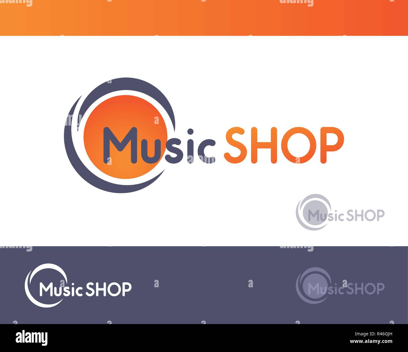 Logo for Music SHOP isolated on white and dark grey blackground ...