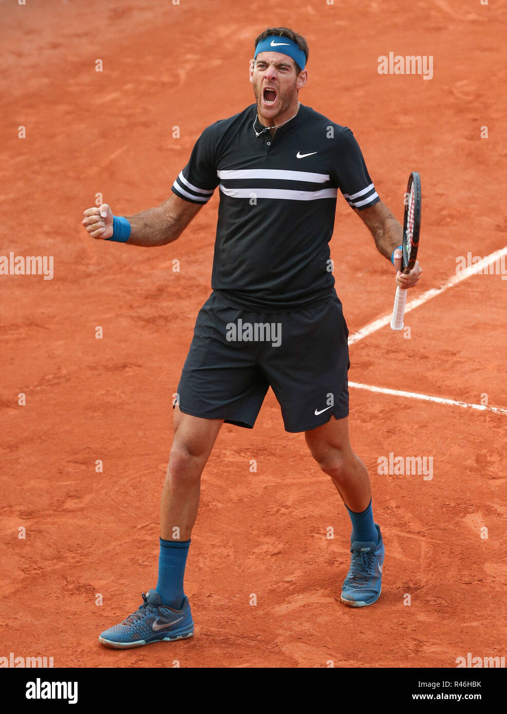 Argentine tennis player Juan Martin del Potro celebrating victory during  French Open 2018,Paris, France Stock Photo - Alamy