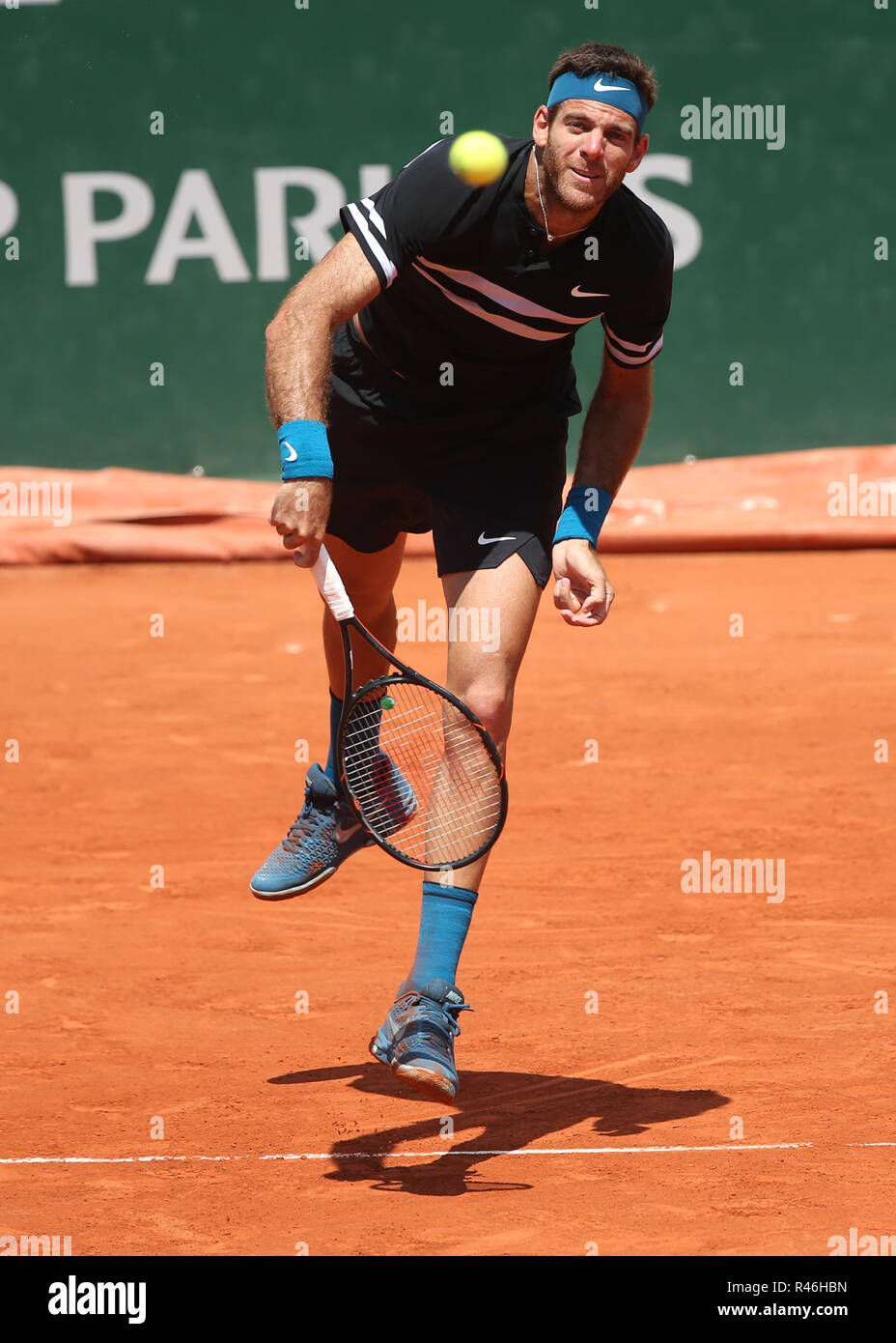 Argentinian tennis player Juan Martin Del Potro playing service shot at the  French Open 2018,Paris, France Stock Photo - Alamy