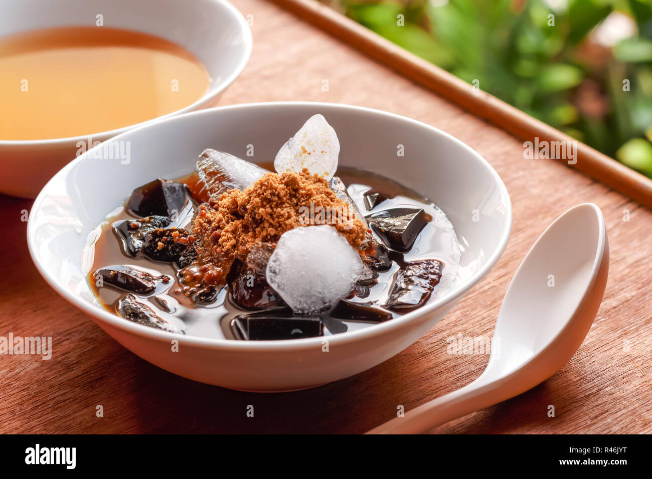 grass jelly dessert, herbal gelatin, Chinese style Stock Photo Alamy