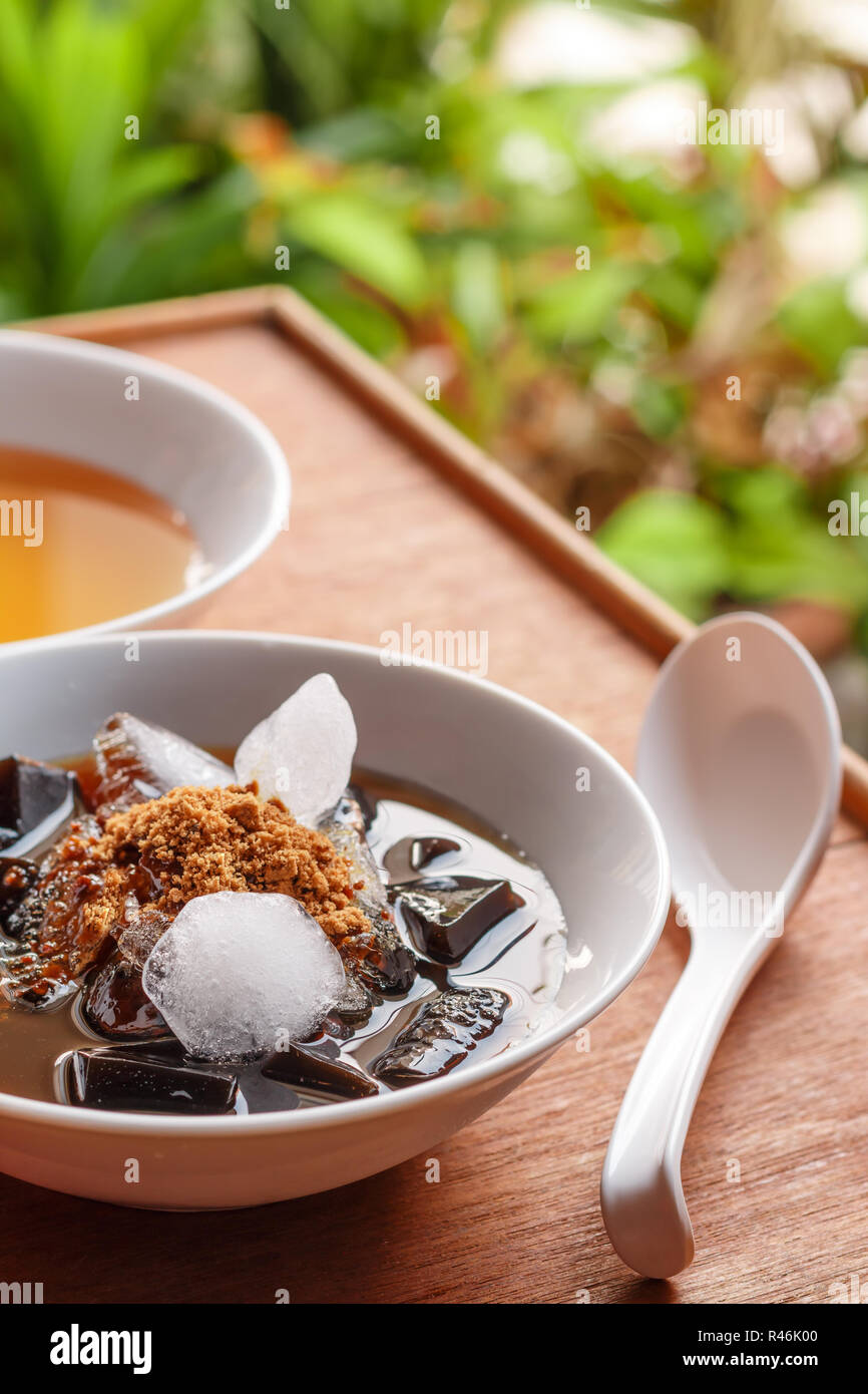 grass jelly dessert, herbal gelatin, Chinese style Stock Photo Alamy