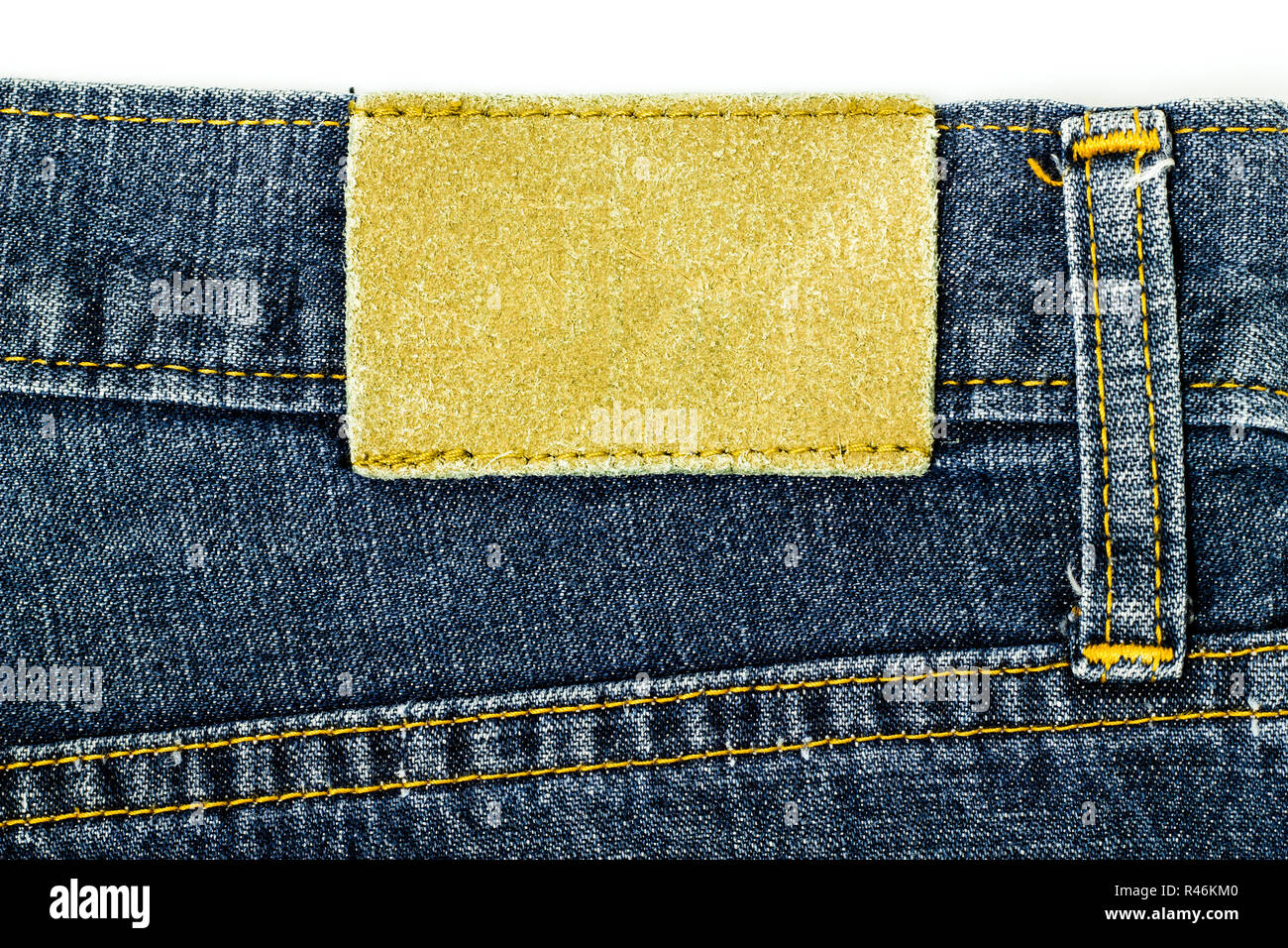 Leather jeans label sewed on jeans Stock Photo Alamy